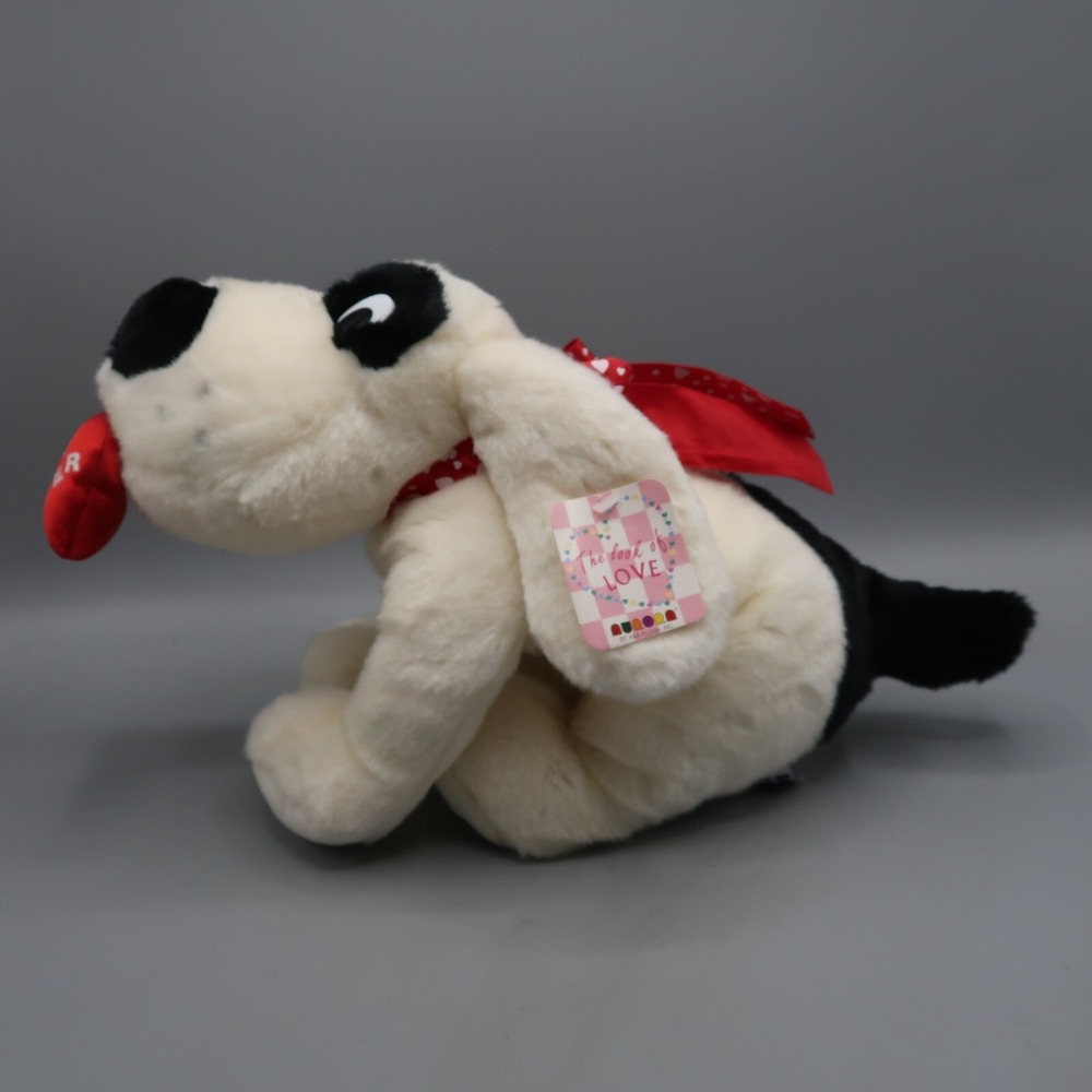 A&A Posable Black White Puppy‎ Dog Plush Stuffed Animal Valentine Heart Pointer